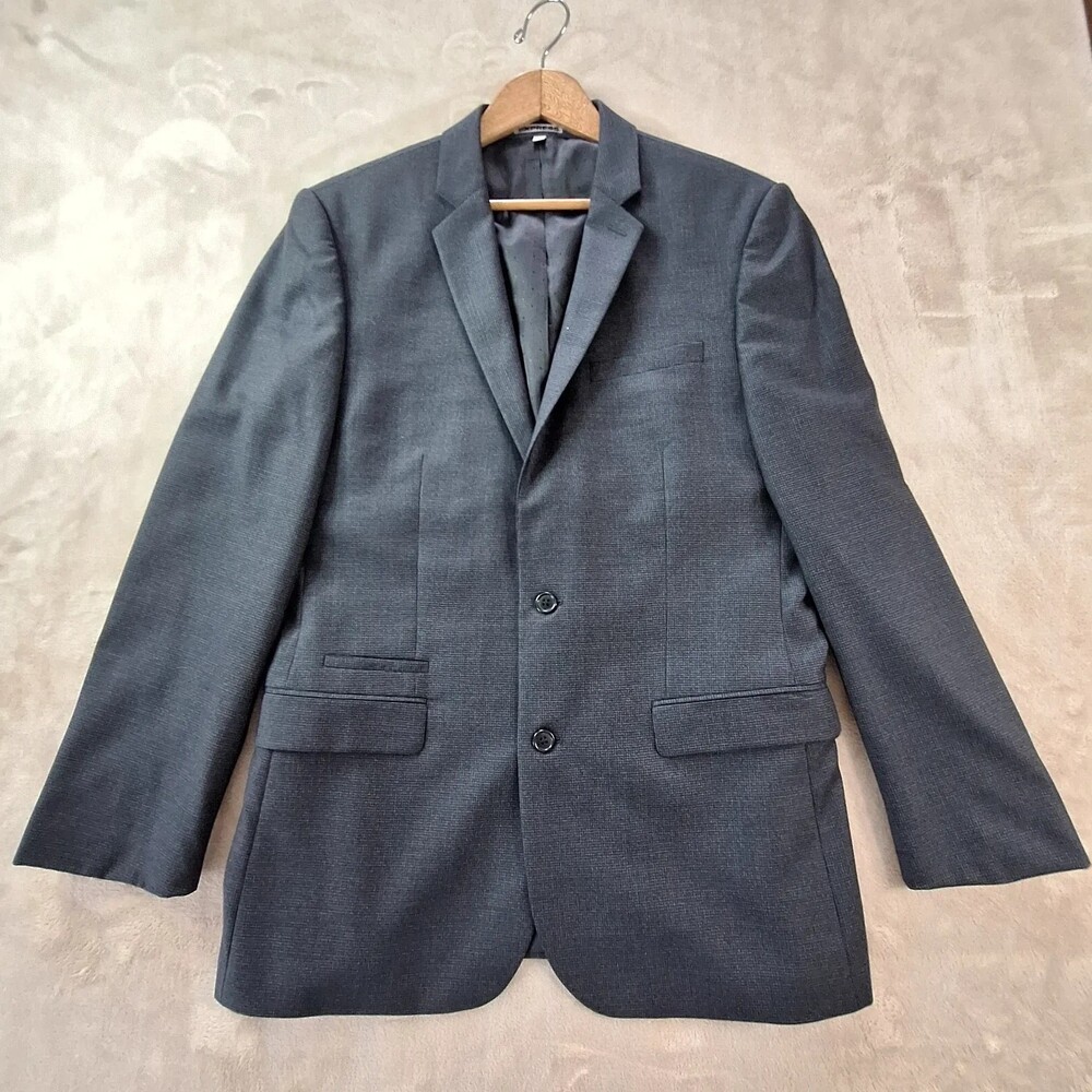 Express Photographer Suit Jacket Mens 42R Gray Check Double Vent 2 Btn Fitted